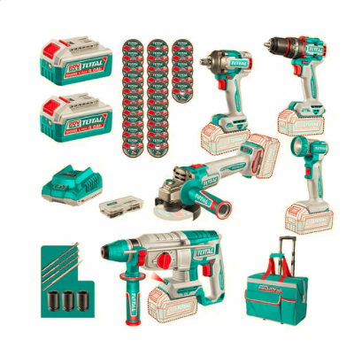 Kit Taladro + Llave de Impacto + Esmeril + Rotomartillo + Lampara