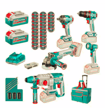 Kit Taladro + Llave de Impacto + Esmeril + Rotomartillo + Lampara