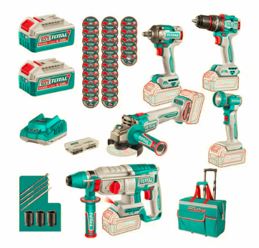 Kit Taladro + Llave de Impacto + Esmeril + Rotomartillo + Lampara